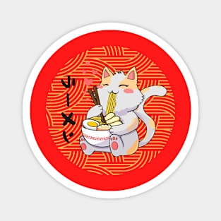 Cute cat eating ramen Magnet